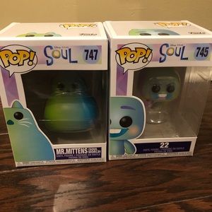 Disney Pixar Funko Pops Mr. Mittens and 22 from Soul in original boxes